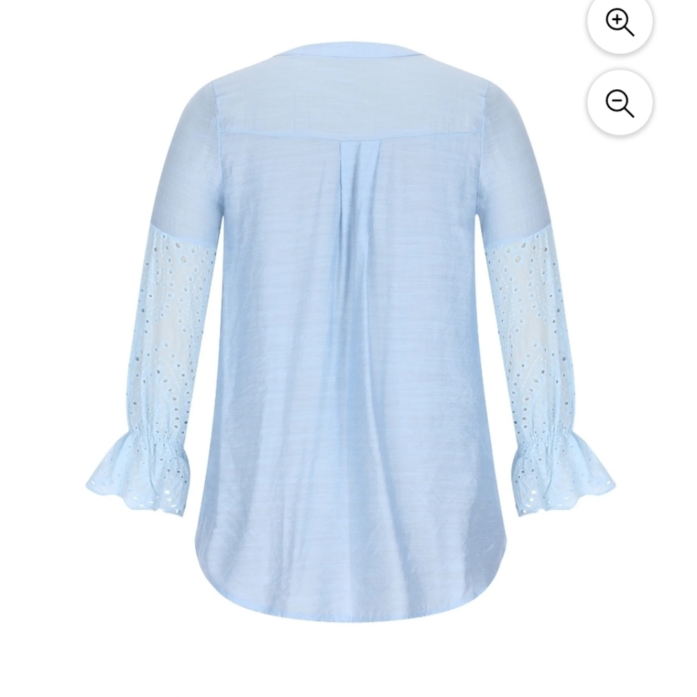 Women's Light Blue Eyelet Sleeve Top Size XL - Picture 6 of 12